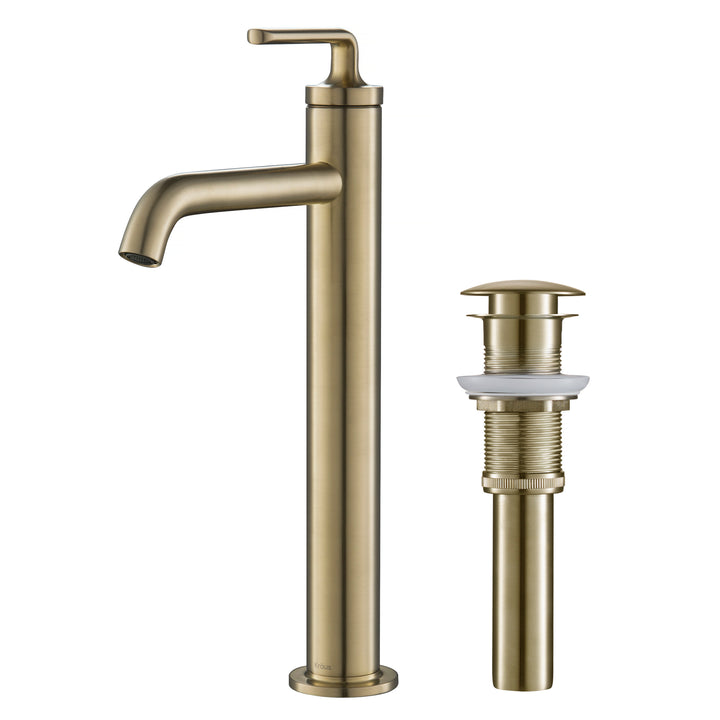 Kraus Ramus Single Handle Vessel Bathroom Faucet with Pop-Up Drain - Brushed Gold - KVF-1220BG
