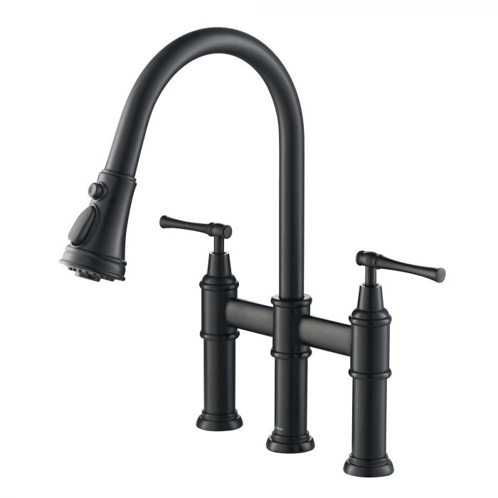 Kraus Allyn Transitional Bridge Kitchen Faucet with Pull-Down Sprayhead - Matte Black - KPF-3121MB