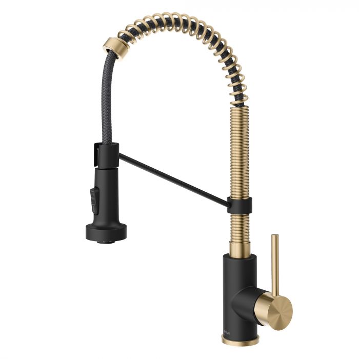 Kraus Bolden Commercial Style Pull-Down Kitchen Faucet - Spot Free Antique Champagne Bronze/Matte Black - KPF-1610SFACBMB