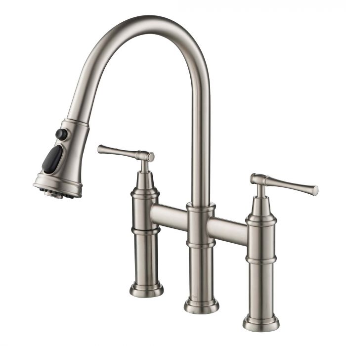 Kraus Allyn Transitional Bridge Kitchen Faucet with Pull-Down Sprayhead - Spot Free Stainless Steel - KPF-3121SFS