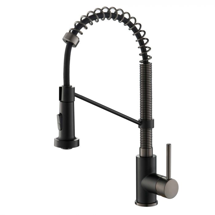 Kraus Bolden Commercial Style Pull-Down Kitchen Faucet - Matte Black/Black Stainless Steel - KPF-1610MBSB