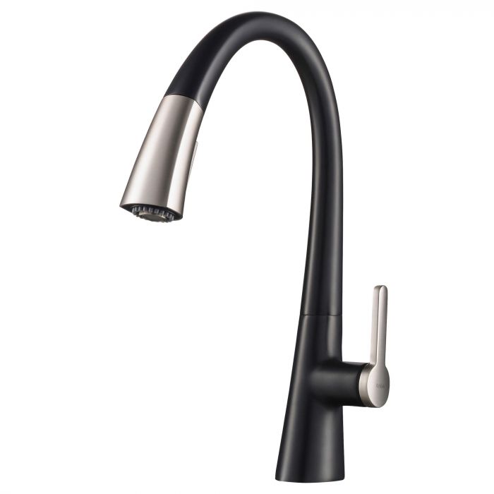 Kraus Nolen Single Handle Pull-Down Kitchen Faucet - Spot Free Stainless Steel/Matte Black - KPF-1673SFSMB