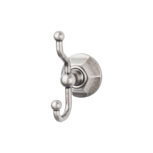 Bath Double Hook Hex Backplate - Pewter Antique