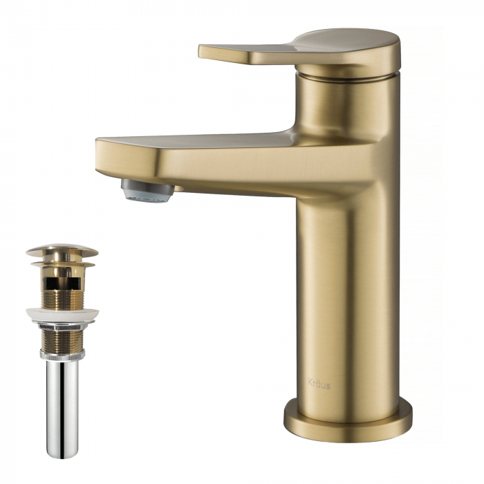 Kraus Indy Single Handle Bathroom Faucet with Pop-Up Drain with Overflow - Brushed Gold - KBF-1401BG-PU-11BG