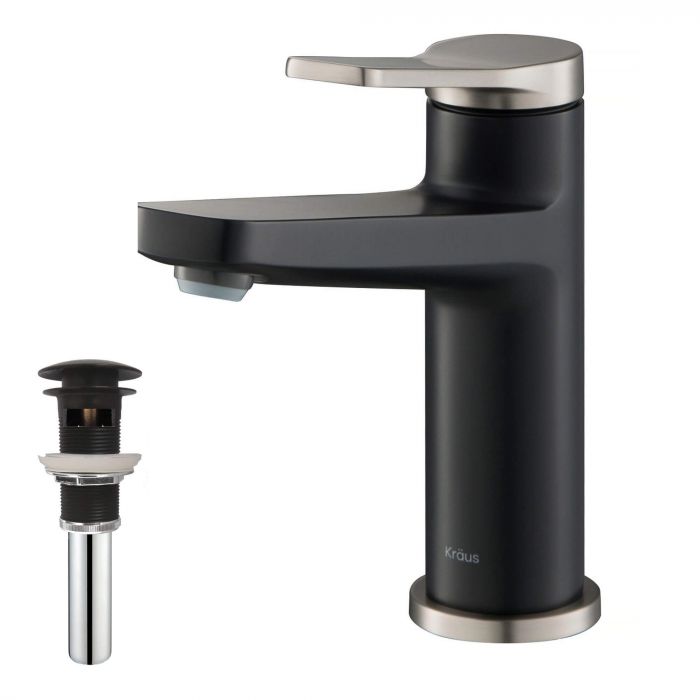 Kraus Indy Single Handle Bathroom Faucet with Pop-Up Drain with Overflow - Matte Black/Spot Free Stainless Steel - KBF-1401SFSMB-PU-11MB