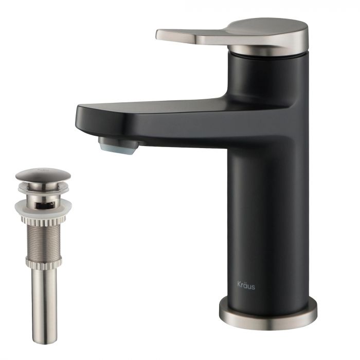 Kraus Indy Single Handle Bathroom Faucet with Pop-Up Drain with Overflow - Spot Free Stainless Steel/Matte Black - KBF-1401SFSMB-PU-11SN