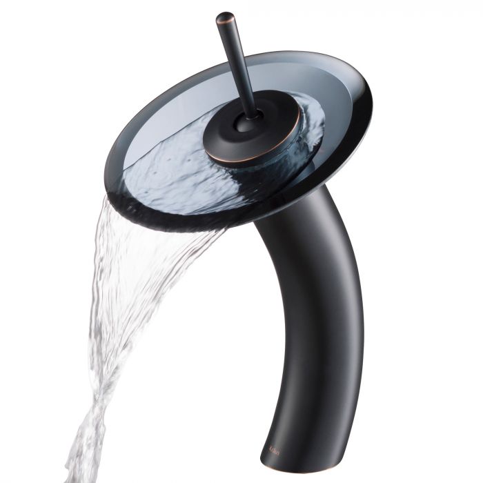 Kraus Waterfall Bathroom Faucet with Clear Black Glass Disk - Oil Rubbed Bronze - KGW-1700ORB-BLCL