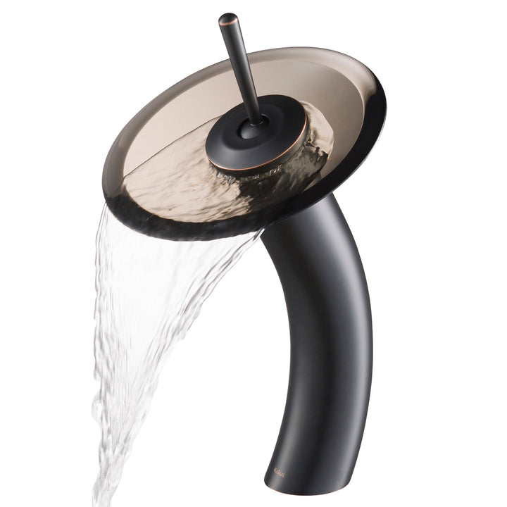 Kraus Waterfall Bathroom Faucet with Clear Brown Glass Disk - Oil Rubbed Bronze - KGW-1700ORB-BRCL