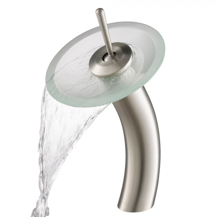 Kraus Waterfall Bathroom Faucet with Frosted Glass Disk - Satin Nickel - KGW-1700SN-FR