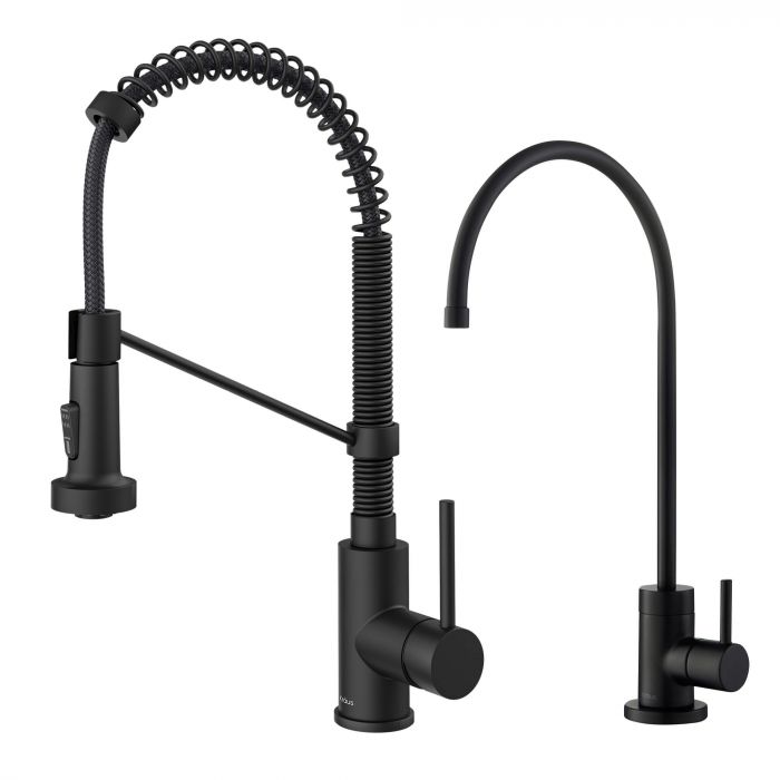 Kraus Bolden Commercial Style Pull-Down Kitchen Faucet & Water Filter Faucet Combo - Matte Black - KPF-1610-FF-100MB