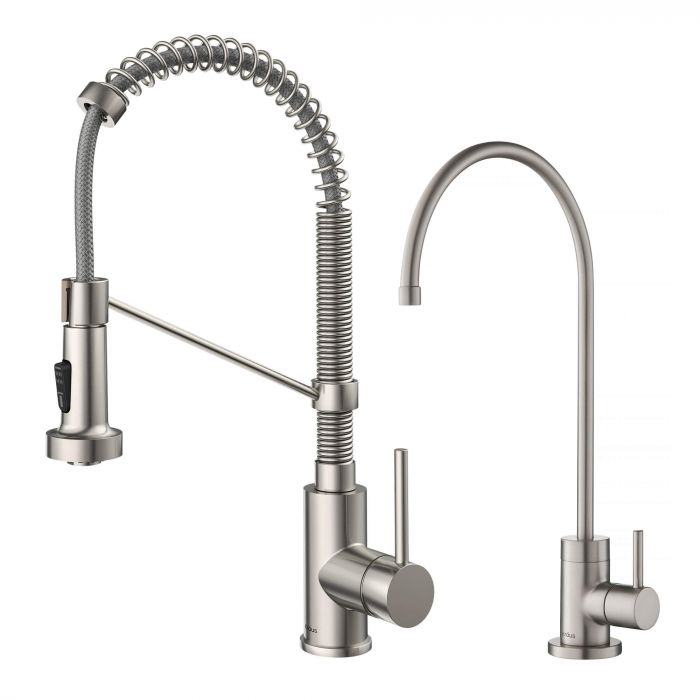 Kraus Bolden Commercial Style Pull-Down Kitchen Faucet & Water Filter Faucet Combo - Spot Free Stainless Steel - KPF-1610-FF-100SFS