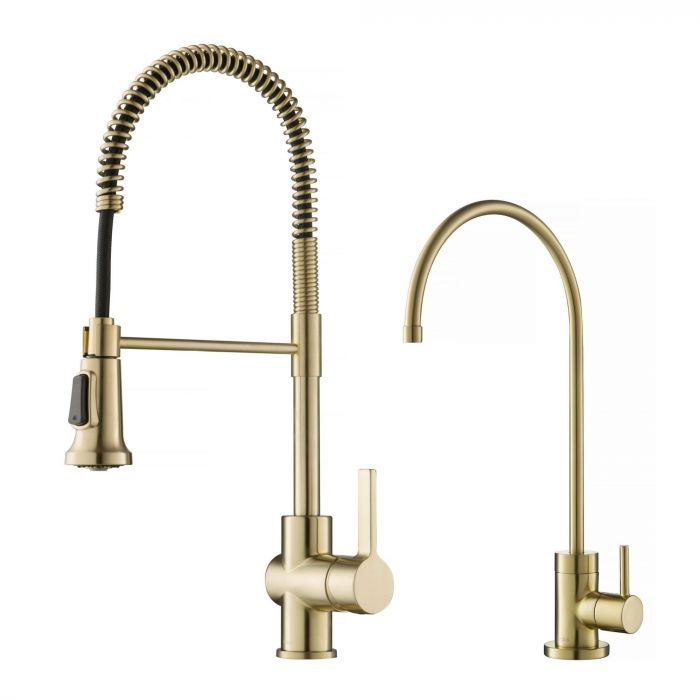 Kraus Britt Commercial Style Faucet & Water Filter Faucet Combo - Spot Free Antique Champagne Bronze - KPF-1690-FF-100SFACB