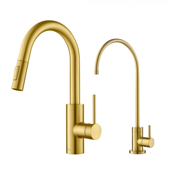 Kraus Oletto Pull-Down Kitchen Faucet & Water Filter Faucet Combo - Brushed Brass - KPF-2620-FF-100BB