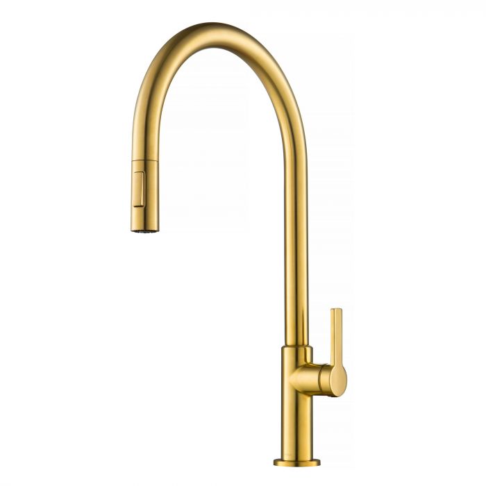 Kraus Oletto High-Arc Single Handle Pull-Down Kitchen Faucet - Brushed Brass - KPF-2821BB