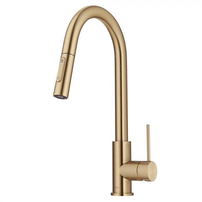 Kraus Oletto Contemporary Pull-Down Single Handle Kitchen Faucet - Brushed Gold - KPF-3104BG