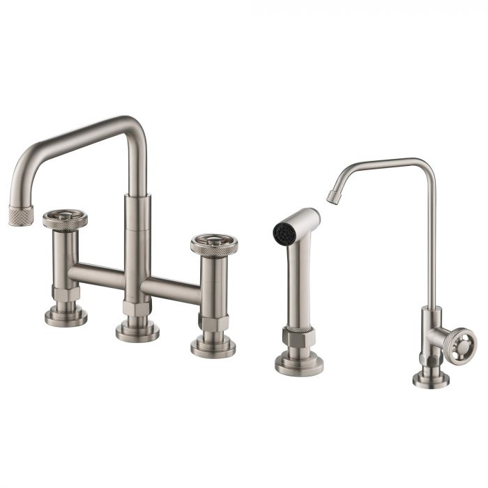 Kraus Urbix Industrial Bridge Kitchen Faucet & Water Filter Faucet Combo - Spot Free Stainless Steel - KPF-3125-FF-101SFS
