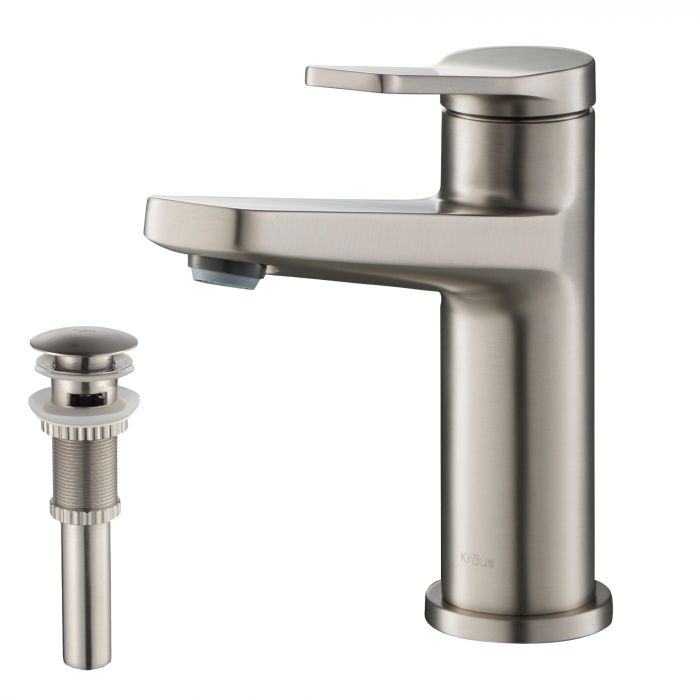 Kraus Indy Single Handle Bathroom Faucet with Matching Pop-Up with Overflow - Spot Free Stainless Steel - KBF-1401SFS-PU-11SN